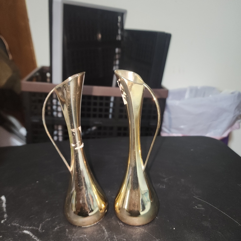 VINTAGE LEONARD JAPAN GOKD PLATED BUD VASES SET OF 2